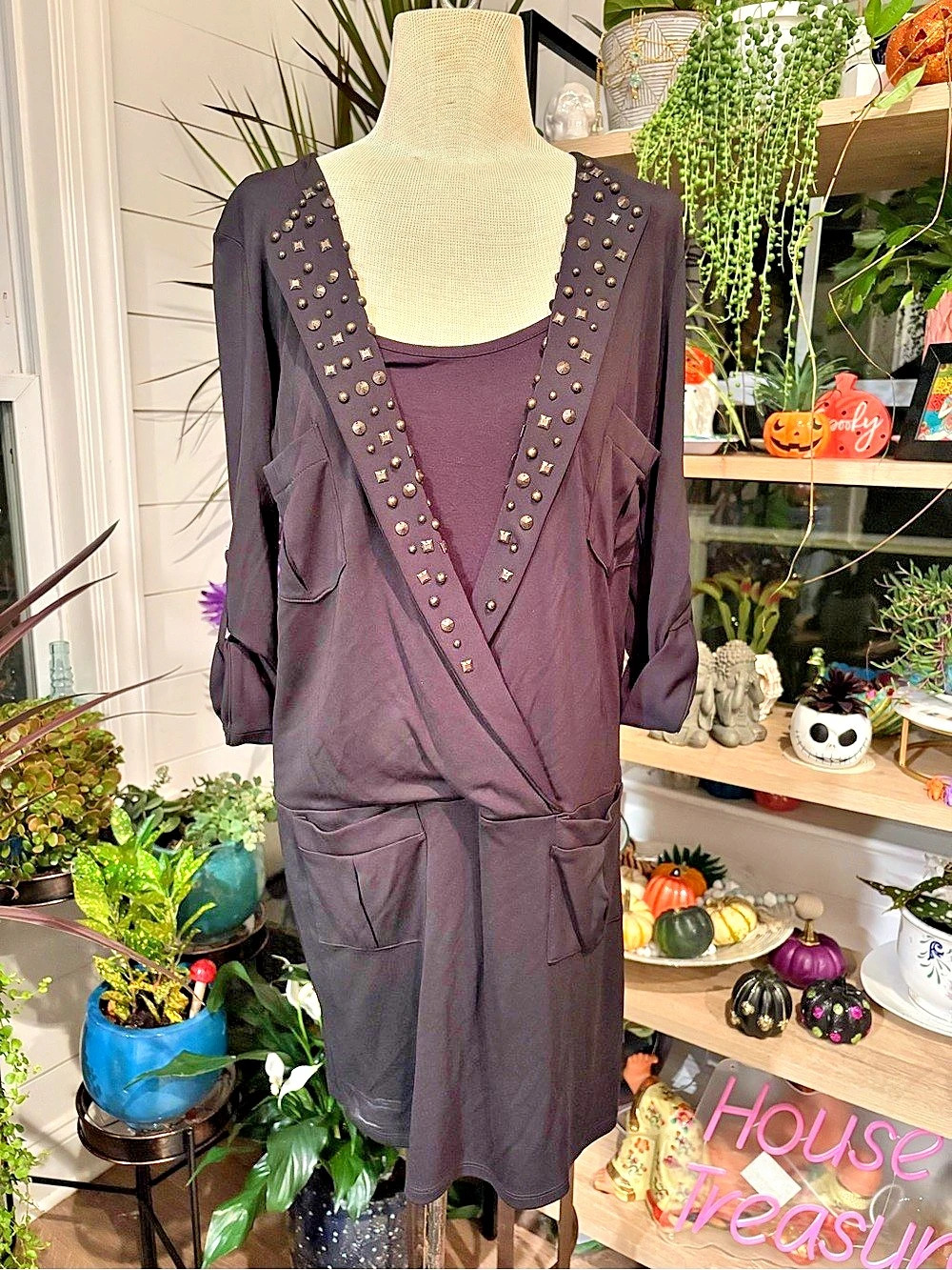 INC International Concepts Studded Wrap Midi Dress in Black Size Small